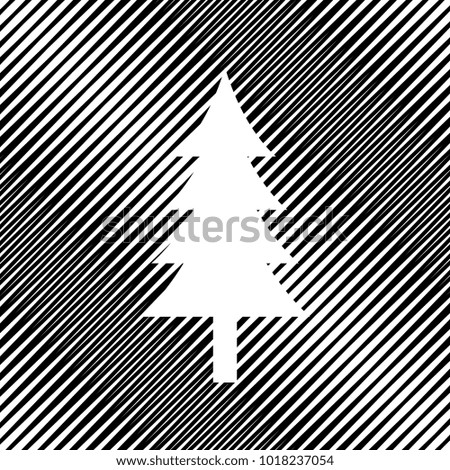 New year tree sign. Vector. Icon. Hole in moire background.