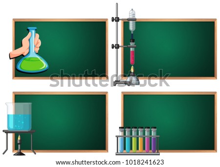 Four banner template with science equipments illustration