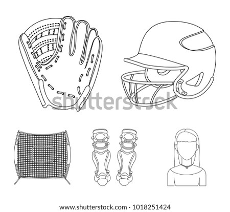 Helmet protective, knee pads and other accessories. Baseball set collection icons in outline style vector symbol stock illustration web.