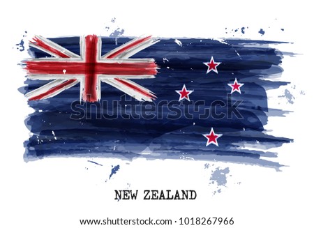 Watercolor painting flag of New zealand . Vector .