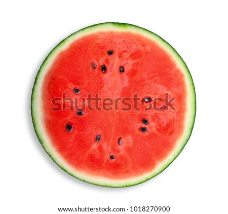 half of fresh watermelon isolated on white background, flat lay, top view Royalty-Free Stock Photo #1018270900