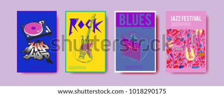 Vector set of music event poster design template. Rock, jazz, blues and hip hop poster design. Eps 10. 