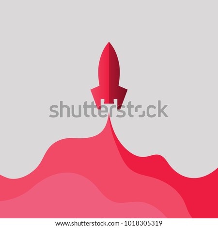 Rocket Art red Vector and illustration flying rocket.Space travel to the moon.Space rocket launch.Project start up Solar System and text space