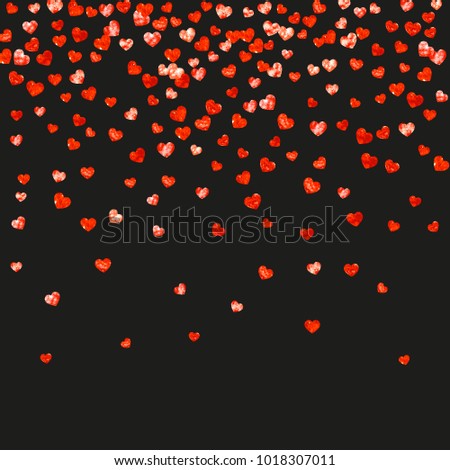 Heart border for Valentines day with red glitter. February 14th day. Vector confetti for heart border template. Grunge hand drawn texture. Love theme for flyer, special business offer, promo.