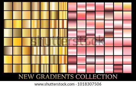 Gold rose gradient set background vector icon texture metallic illustration for frame, ribbon, banner, coin and label. Realistic abstract golden design seamless pattern. Elegant and shine template