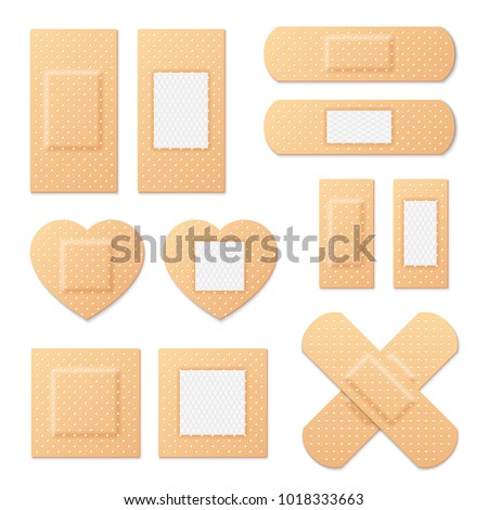 Adhesive bandage elastic medical plasters vector set. Illustration of medical plaster, elastic bandage patch Royalty-Free Stock Photo #1018333663