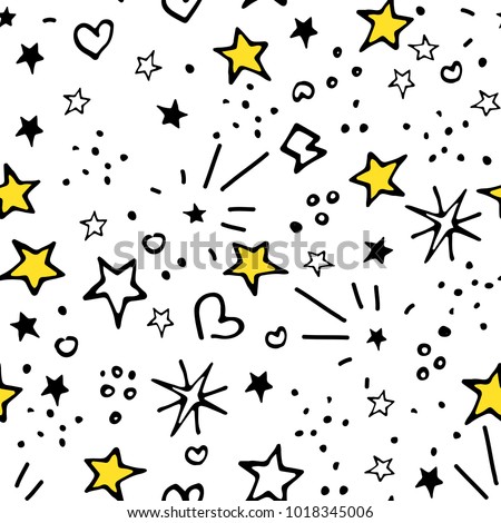 Vector Seamless Pattern. Backdrop for Boys Girls textiles wrapping paper. Summer Spring Mood. Stars Universal Pattern. Modern Background Design. Bright Images Royalty-Free Stock Photo #1018345006