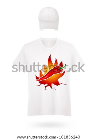 White t-shirt template with hot pepper sign.