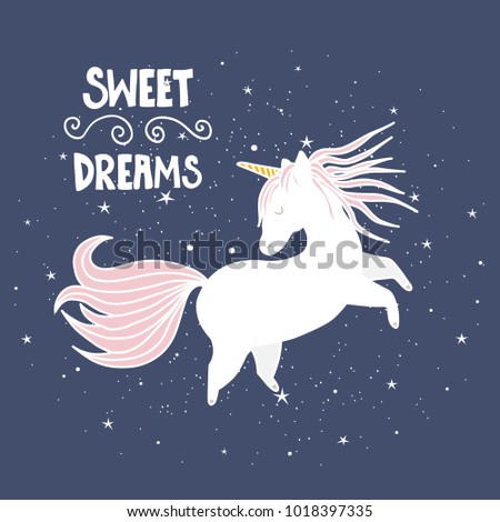 Cute magical unicorn. Hand drawn elements for your designs dress, poster, card, t-shirt.