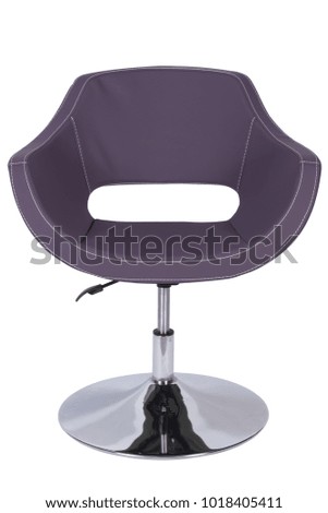 Modern leather chair isolated. Bar furniture, height adjustable chair, purple