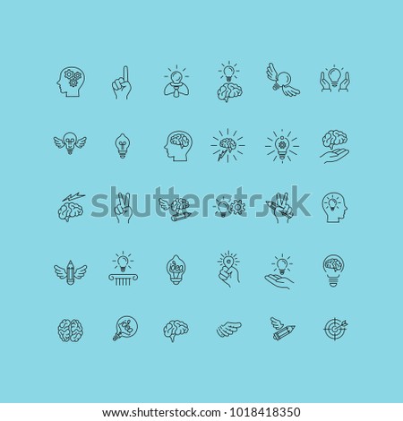 Line icons collection of human brain process, people thinking, emotions, mental health, creative process, business solution, character experience, strategy and development, opportunities