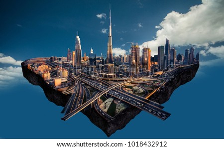 Photo manipulation of Dubai skyline Royalty-Free Stock Photo #1018432912