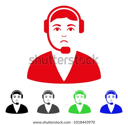 Sad Call Center Operator vector icon. Vector illustration style is a flat iconic call center operator symbol with gray, black, blue, red, green color versions. Face has sadly expression.