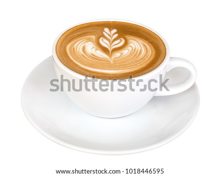Hot coffee cappuccino latte art isolated on white background, clipping path included Royalty-Free Stock Photo #1018446595