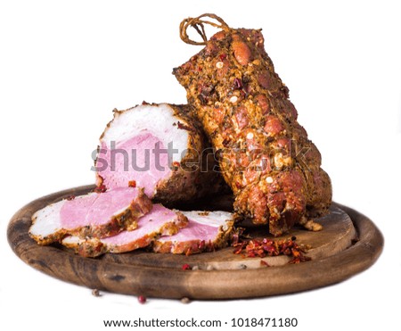 Smoked pork bacon, meat delicacy