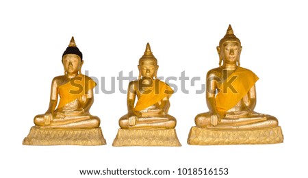 Three buddha statues on white background.