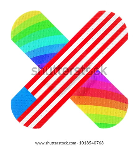 Strips of ADHESIVE BANDAGES PLASTER - Colorful Rainbow and USA Flag Style