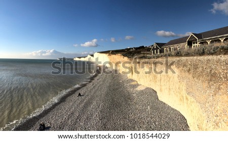 white chalk cliffs-Seven sisters in Sussex, England, United Kingdom, on February 5, 2018