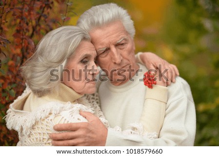 Sad senior couple in  park