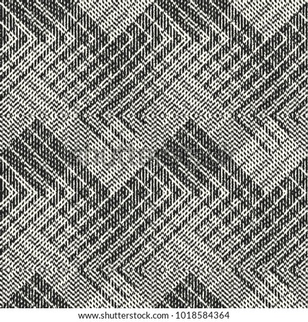 Abstract Monochrome Twisted Zigzag Graphic Motif Woven Effect Textured Background. Seamless Pattern.