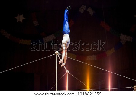 performance of an acrobat on a bar in the circus