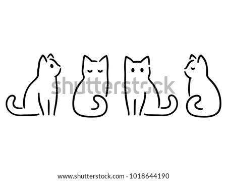 Minimalist cats drawing set. Cat doodles in abstract hand drawn style, black and white line art vector illustration.