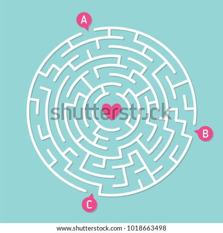 Round labyrinth maze game, find your path to heart. Concept of love Royalty-Free Stock Photo #1018663498