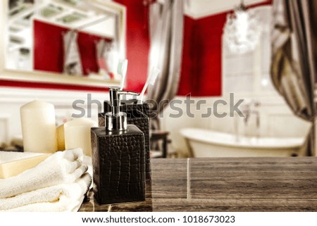 Table background of free space and towels 