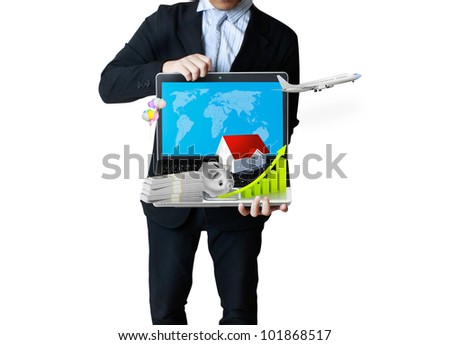 business man with laptop isolated on white background