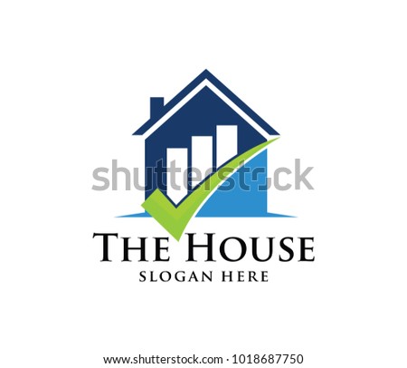 vector logo design of house home real estate with rising chart inside perfect for analytic software application or property company logo