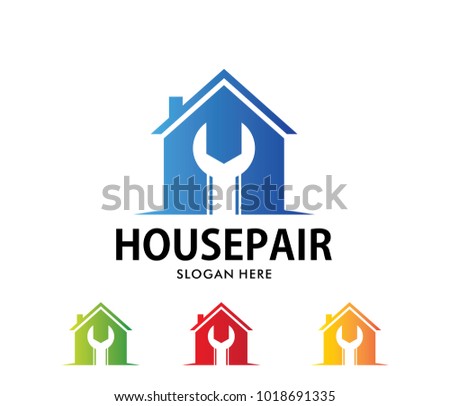 vector logo design of house repair and fixing service with wrench inside