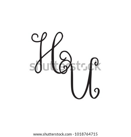 Handwritten monogram HU icon, logo with swirls isolated on white background