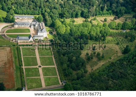 aerial view of the castle of Montgeoffroy  in the department of Maine-et-Loire in France