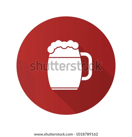Beer mug flat design long shadow glyph icon. Ale. Vector silhouette illustration