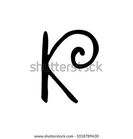 Letter K. Handwritten by dry brush. Rough strokes font. Vector illustration. Grunge style elegant alphabet.
