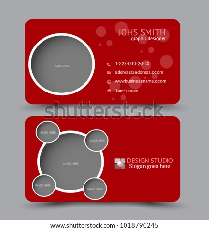 Business card template. Flat vector design. Creative horizontal template. Vector illustration. Red color.