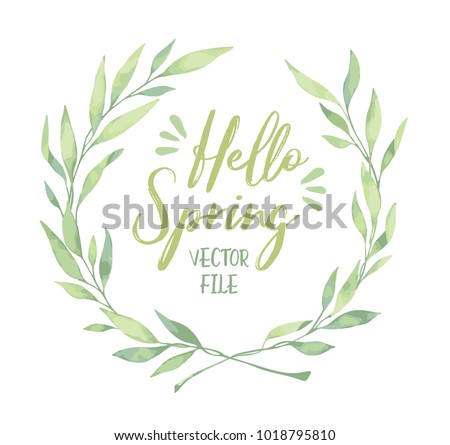 Vector watercolor illustration. Hello spring! Laurel Wreath. Floral design elements. Perfect for wedding invitations, greeting cards, blogs, logos, prints and more Royalty-Free Stock Photo #1018795810