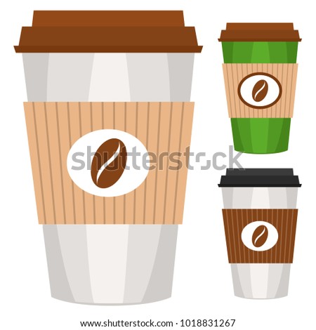 Disposable coffee tea cup isolated on white background poster. Junk food illustration for certificate banner sticker, badge sign, stamp, logo, icon label.