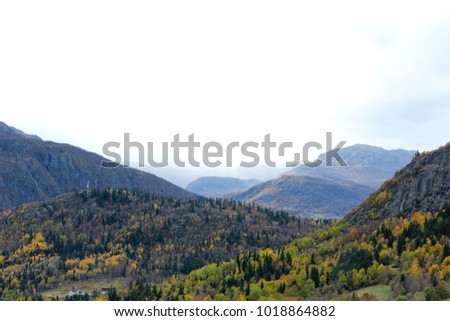 Beautiful norwegian landscape with mountains and forest near Hemsedal Buskerud Norway in autumn