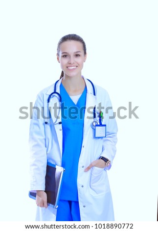 Beautiful young female with tablet computer. Woman doctors
