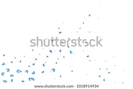 Light Blue, Green vector pattern with Euro, Dollar, Yen. Illustration with EUR, USD, JPY signs on white template. The pattern can be used for ad, booklets, leaflets of banks.