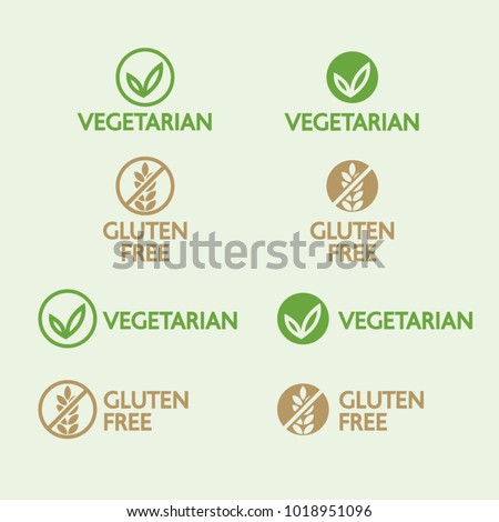 Vector vegetarian and gluten free logos isolated on light green background Royalty-Free Stock Photo #1018951096