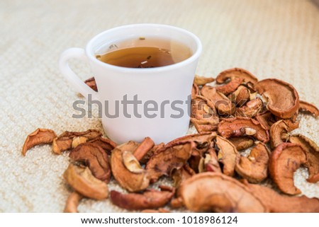 white cup with tea dried fruits