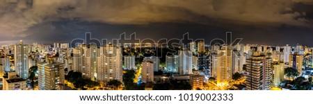 Sao Jose dos Campos city at night with cloudy sky panorama view - Sao Paulo, Brazil