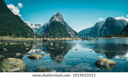Milford Sound, New Zealand. - Mitre Peak is the iconic landmark of Milford Sound in Fiordland National Park, South Island of New Zealand.