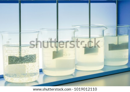 Coagulation test (Jar test) wastewater from industry plant, Water quality test Royalty-Free Stock Photo #1019012110