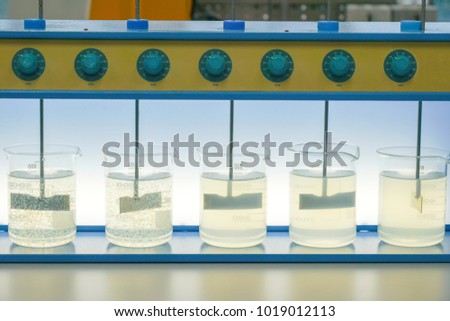 Coagulation test (Jar test) wastewater from industry plant, Water quality test Royalty-Free Stock Photo #1019012113