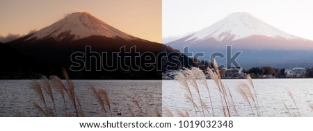 Two tone color of Fuji Mt. at Kawaguchiko Lake , Japan