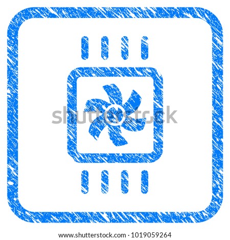 Chip Cooling rubber seal stamp watermark. Icon vector symbol with grunge design and corrosion texture inside rounded rectangle. Scratched blue sticker on a white background.