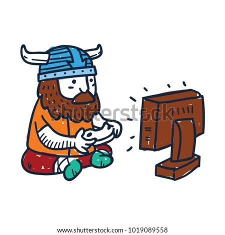 Viking cartoon kid character illustration Royalty-Free Stock Photo #1019089558